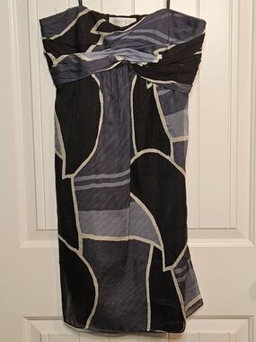 Nancy Rosé Strapless Black & Gray Silk Mix Abstract Dress
